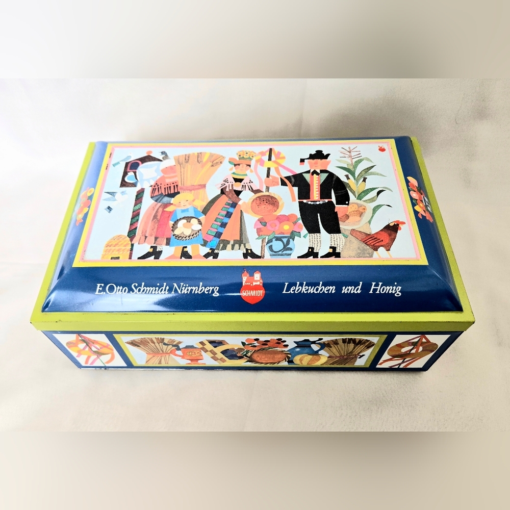 Large Square Vintage 1984 Tin Box West Germany E. Otto Schmidt